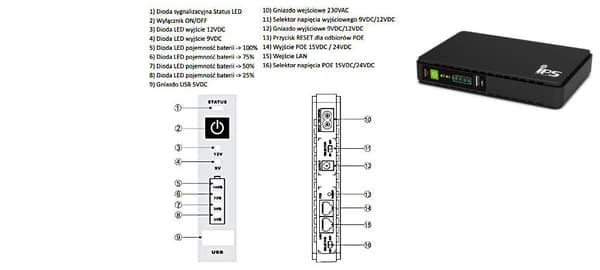 DC UPS strøm 30W udgang 9V/2A eller 12V/2A og PoE 15V/1A eller 24V/2A 8800mAh