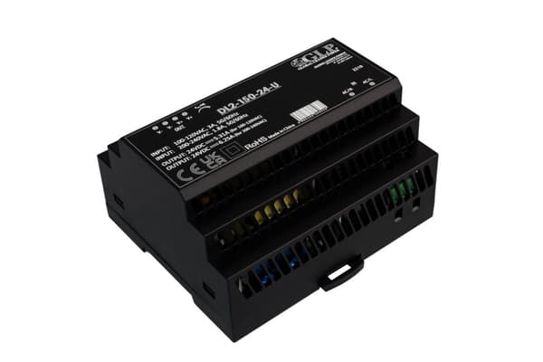 DL2-150-24-U: GLP: 24V/6.25A/150W DIN-skinne PSU plastkasse, Uin = 85-264VAC / 120-370VDC