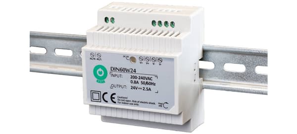 DIN60W15: DIN strømforsyning 15V/4A, plast