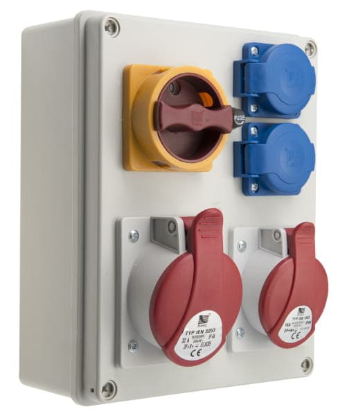 Strømfordelingstavle 1x32/5 + 1x16/5 + 2x230v + switch 0-1