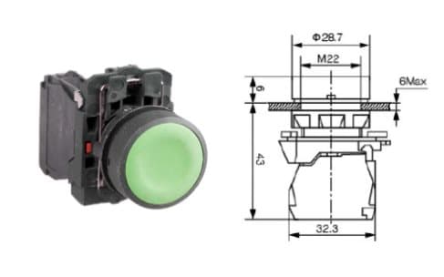 Enkelt grøn knap XB5-AA35 1NO+1NC