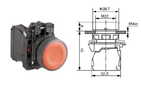 Enkel röd knapp XB5-AA45 1NO+1NC