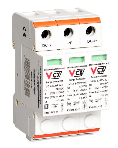 Fotovoltaisk DC-overspændingsafleder klasse C 3P (T2) 600V GDT (gnistgab)