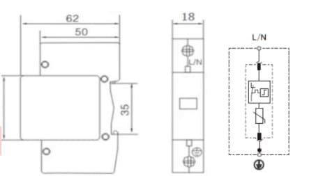 Overspændingsafleder klasse B+C 1P 6kA (T1+T2)