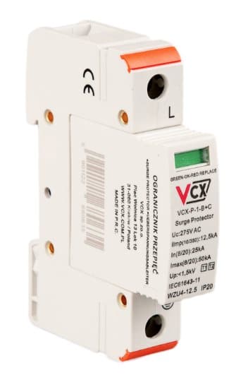 Overspændingsafleder klasse B+C 1P 12,5kA (T1+T2) gnistgab