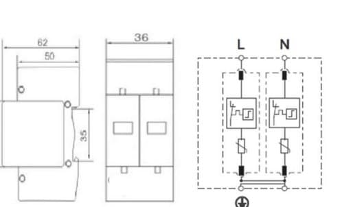 Ylijännitesuoja B+C 2P (T1+T2) 6kA AC