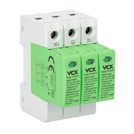 Fotovoltaisk DC-overspændingsafleder klasse B+C 3P (T1+T2) 12,5kA 1200V GRØN