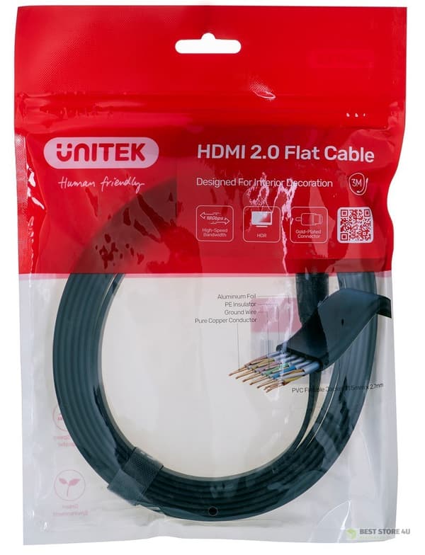 UNITEK HDMI 2.0 KABEL 4K60HZ, FLAD, 3M, C11063BK-3M