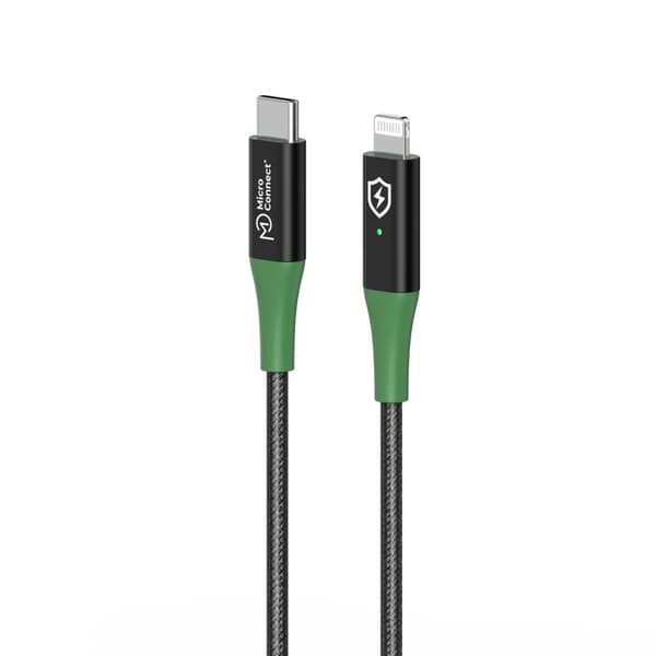 MicroConnect Smart Charge MFI USB-C til Lightning-kabel 1m sort-grøn, MC-SMART USB CL-1