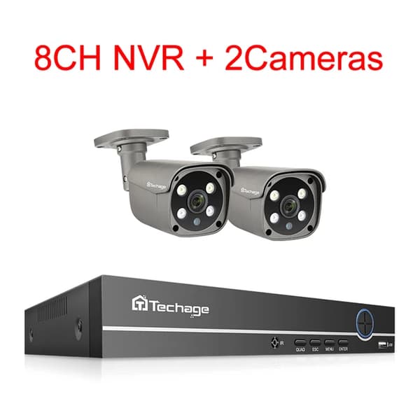 Valvontakamerajärjestelmä, kaksisuuntainen ääni, tekoäly IP-kamera, , 3T, 8CH NVR and 2 Camera