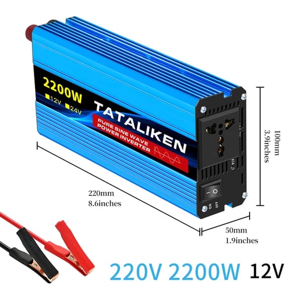 Strøm Inverter, Ren Sinus Bølge, Universal Stik, 12V2200W 220V