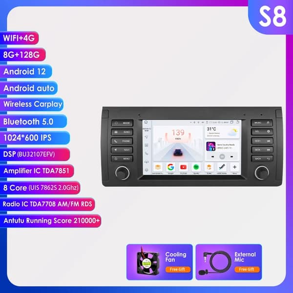 Autostereojärjestelmä, Android 12 -yhteensopivuus, CarPlay-multimedia, S8-8G 128G-8cores-4G