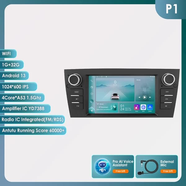Carplay Android Autoradio, 4GLTE-forbindelse, Multimedie Stereo Audio, P1 4Core 1G 32G AI