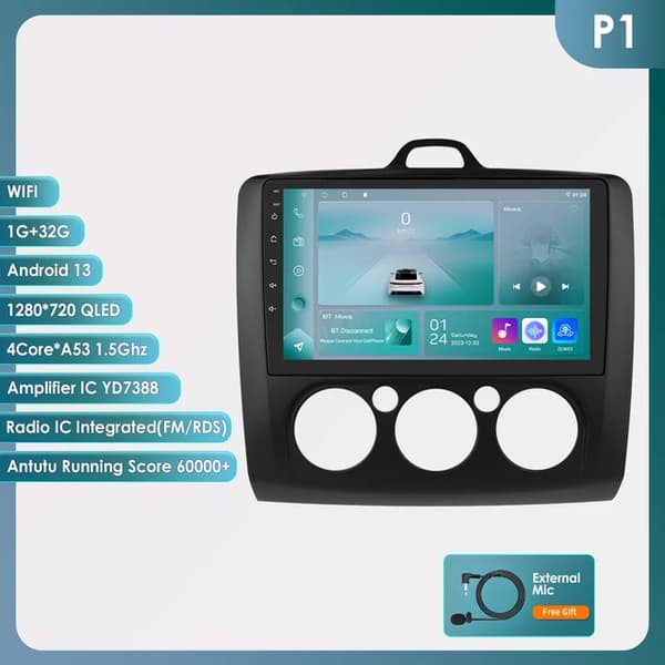 Carplay-auton Android-radio, Apple Carplay -tuki, GPS-navigointi, P1 Musta