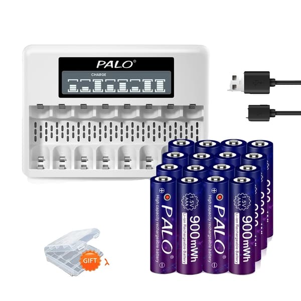 Genopladelige AAA-batterier, Lithium Ion, Batterioplader, 16AAA 1 Oplader