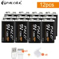 Miniatyrbillede 2 af 2: Genopladeligt 9V batteri, 1200mAh kapacitet, USB-opladningsport, 9V, 12 stk