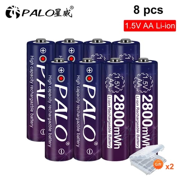 Genopladeligt AA Lithium Ion Batteri, 100% Kapacitet, USB Genopladeligt, 1,5V, 8 AA lilla