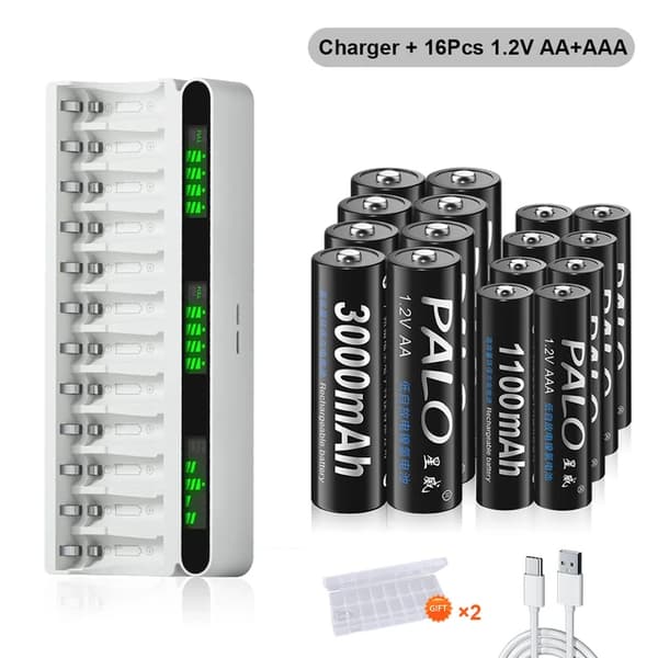 Batterioplader, LCD-skærm, Hurtigopladning, 8AA 8AAA 1 Oplader