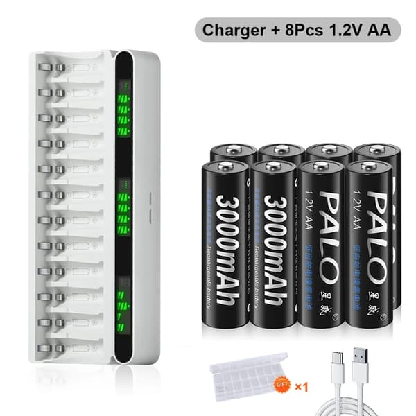 Batterioplader, LCD-skærm, Hurtigopladning, 8AA 1 oplader