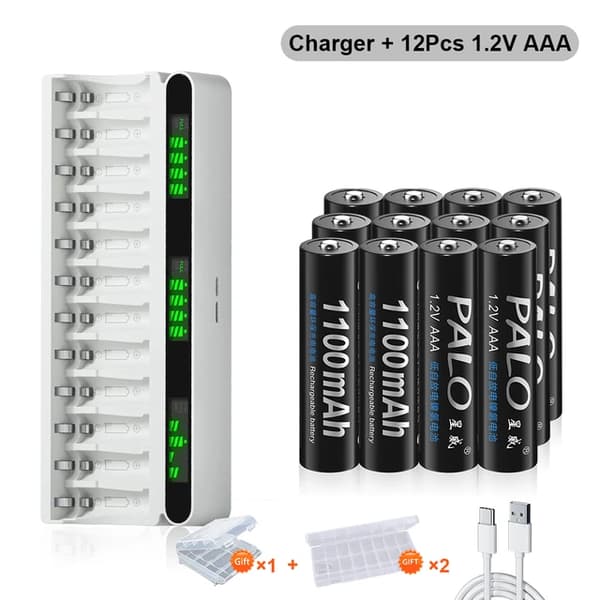 Batterioplader, LCD-skærm, Hurtigopladning, 12AAA 1Oplader