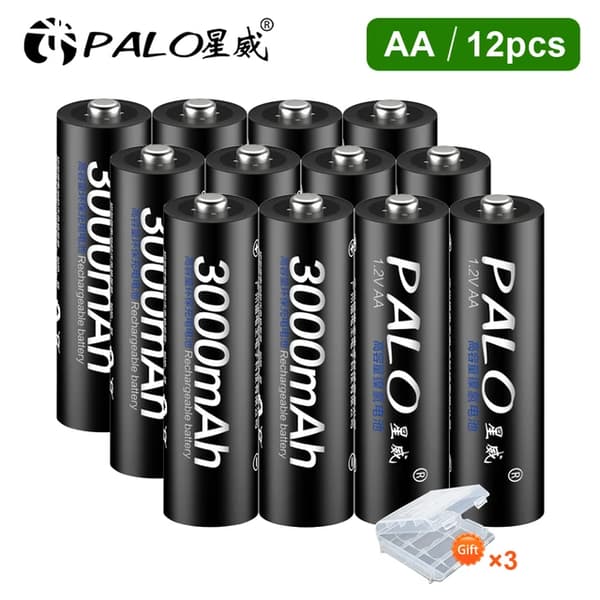 Batterioplader, LCD-skærm, Hurtigopladning, 12PCS AA