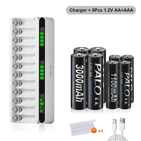 Batterioplader, LCD-skærm, Hurtigopladning, 4AA 4AAA 1 oplader