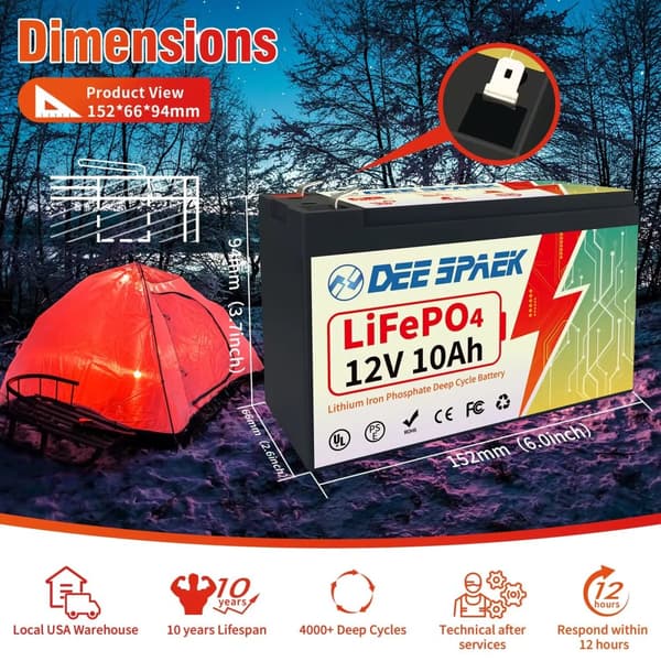 LiFePO4 Batteripakke, Indbygget BMS, Energilagring, 12V 10AH