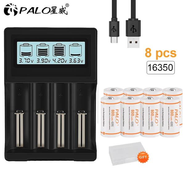 Genopladeligt CR123A Batteri, 37V Kapacitet, LCD Oplader Kompatibilitet, 8batteri-oplader