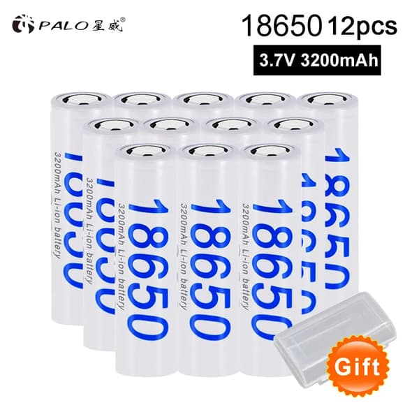 Uppladdningsbart 18650-batteri, 3200mAh kapacitet, litiumjon-teknik, 12 st, 3,7V
