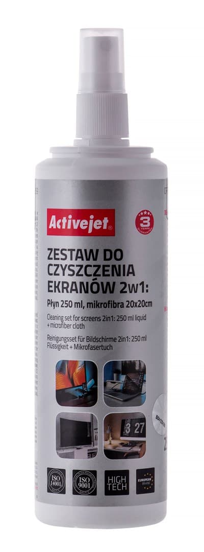 Activejet AOC-269 Liquid, Skærmrensesæt 2i1 250 ml, 20x20 cm, Skærmrens, plastikrens