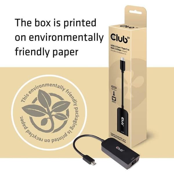 Club 3D USB 3.2 Typ C till 2,5 Gigabit Ethernet St./BU Adapter Svart - CAC-1520