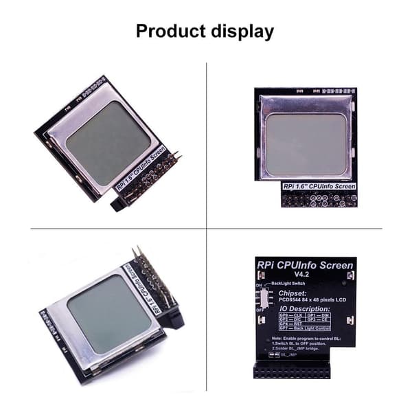 CPU Info 1.6 inch 84x48 Skärmmodul med Backlight för Raspberry Pi