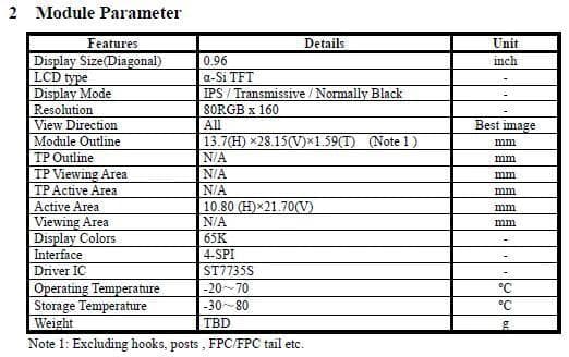 65K Färgskärm / Display / Displaymodul TFT IPS ST7735S 0.96" 4 pins 80X160