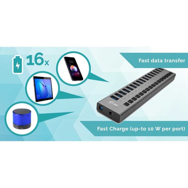 I-tec Usb 3.0 Hub 16 Port 90w Musta