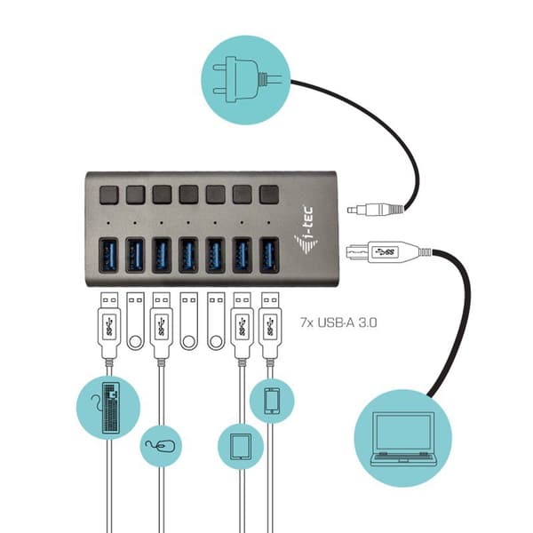 I-tec Usb 3.0 Hub 7 Port 36w Harmaa