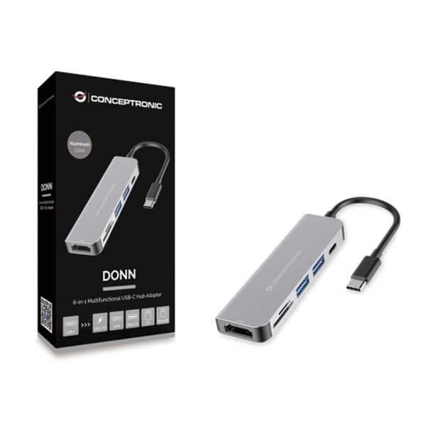 Conceptronic Hub Donn02g Usb C 6 Satamat Harmaa