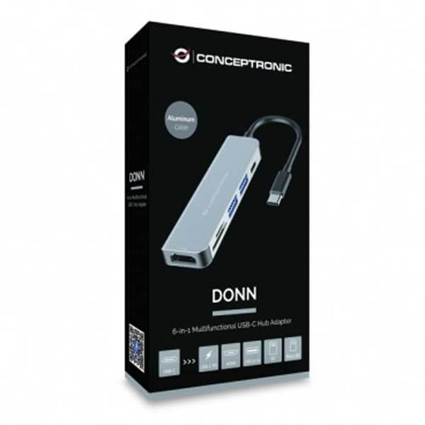 Conceptronic Hub Donn02g Usb C 6 Satamat Harmaa