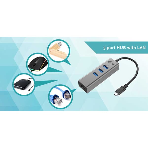 I-tec Usb C 3 Port Hub+ethernet Adapter Harmaa