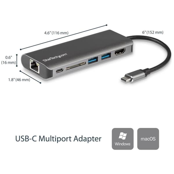 Startech Multiport Adapter Usbc Hdmi Sd Pd 2xusba Grå