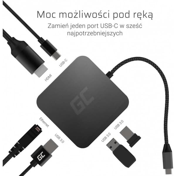 Green Cell Usb-c-hubb Ak61 4k 60hz Svart