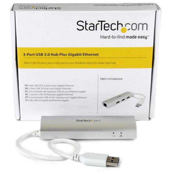 Startech 3-port Usb 3.0 Hub Plus Gigabit Ethernet Valkoinen