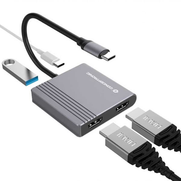 Conceptronic Hub Usb-c Donn13g 2x Hdmi/usb/usb C Silver