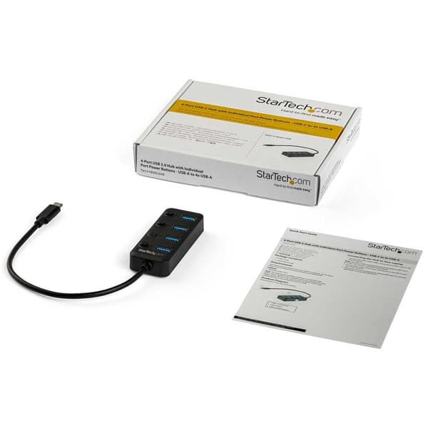 Startech Usb C/a 4 Port Individual On/off Switches Hub Svart