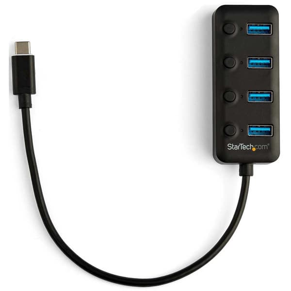 Startech Usb C/a 4 Port Individual On/off Switches Hub Svart