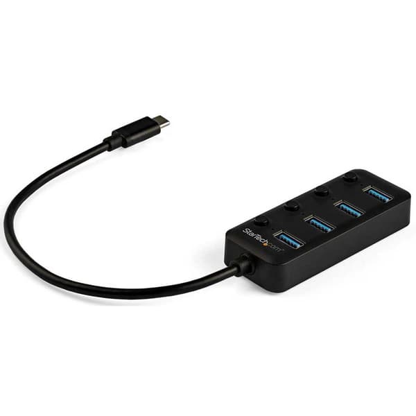 Startech Usb C/a 4 Port Individual On/off Switches Hub Svart