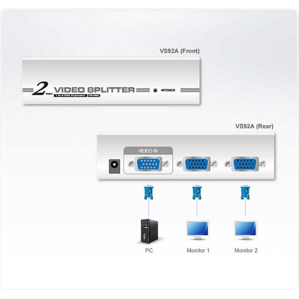 Aten Vga Splitter 2 Port Vga Video Splitter 350 Mhz Søvfarvet