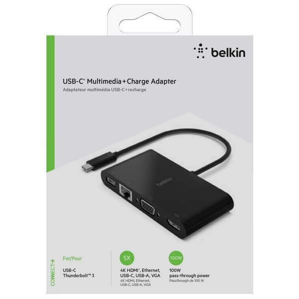 Belkin Usb-c Multimedia And Charge Adapter Musta