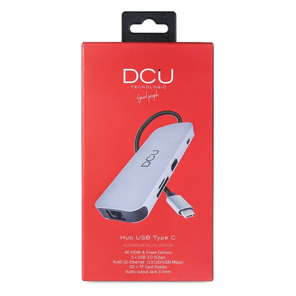 Dcu Tecnologic Til Hdmi+ Hub Usb C 3 Usb 3.0 + Rj45 + Kort Læser + Pd + Jack 3.5 Mm Søvfarvet