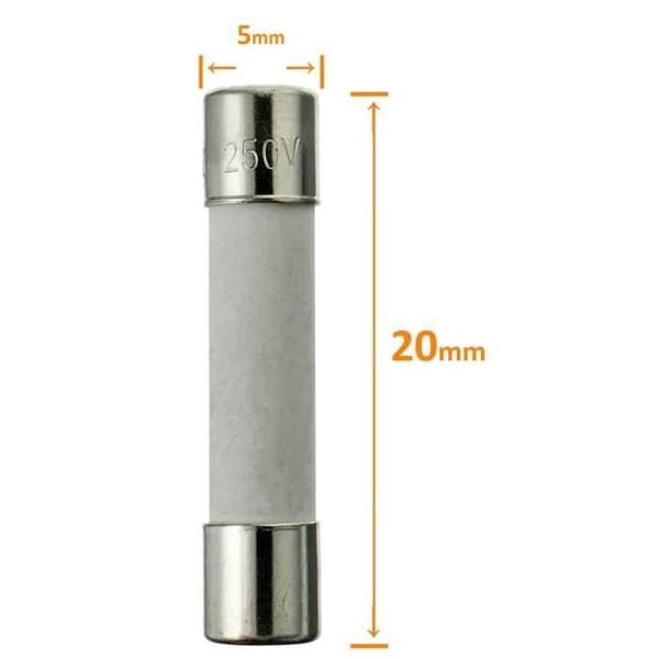 Keramisk säkring - Set med 5 delar - 5 mm x 20 mm - Snabbt slag - Snabbt - 250V - 25A