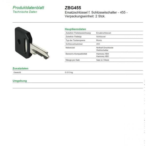 Schneider Electric Ersättningsnycklar, Lot N 455 - ZBG455